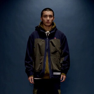 ANB2024秋冬/ 尼龙撞色大贴袋拉链连帽夹克（炭灰/藏青）