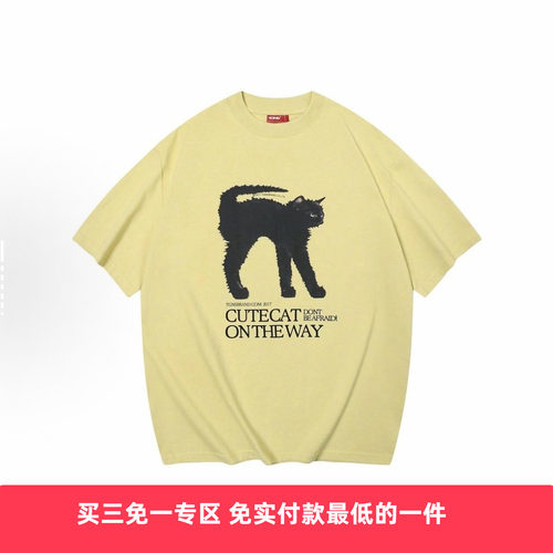 TGNS黑猫印花短袖T恤美式复古