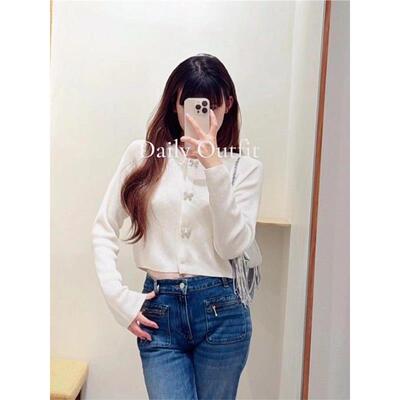 CI代购M家26春夏甜美蝴蝶结装饰纽扣圆领针织开衫MFPCA00669