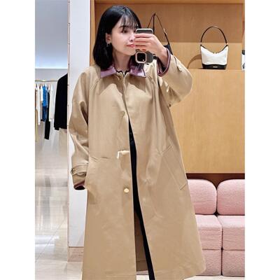 CI代购S家25秋冬法式撞色领棉质长款风衣外套SFPOU00784