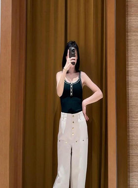 CICI代购25秋冬S家撞色滚边修身弹力针织背心吊带SFPPU02647