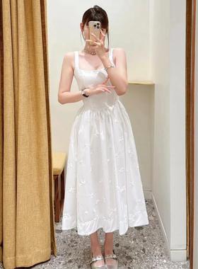 CICI代购m家连衣裙25春夏方口领花朵刺绣无袖吊带长裙MFPRO04164