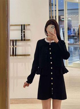 CI代购S家26春夏撞色木耳边拼接领花边针织开衫SFPCA01360