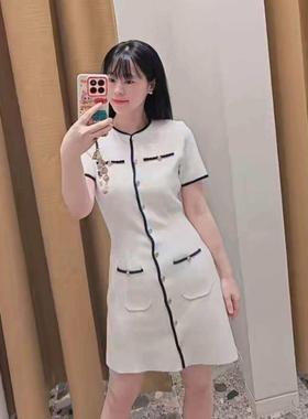 CI代购M家26春夏小香风撞色花边单排扣针织连衣裙MFPRO04638