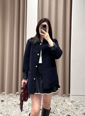 CI代购M家26春夏简约翻领金属扣粗花呢百搭外套MFPOU01455