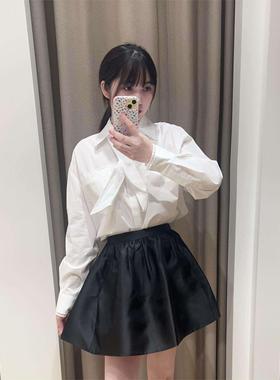 CI代购M家26春夏法式娃娃领系带纯棉白色长袖衬衫衣MFPCM00719