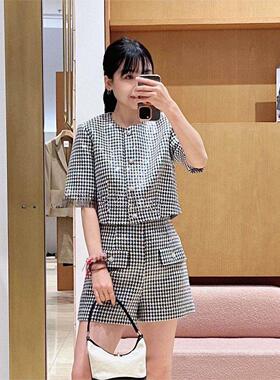 CI代购S家26春夏粗花呢千鸟格短袖修身外套上衣短款SFPVE01318