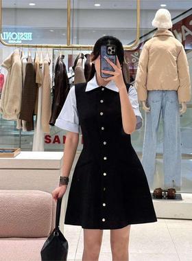 CI代购S家26春夏撞色单排扣假两件衬衫领短袖连衣裙SFPRO04624