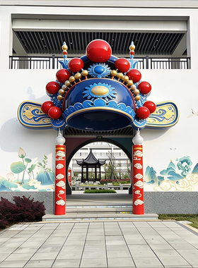 景区创意戏曲门头玻璃钢彩绘雕塑步行街商业街装饰卡通定制摆件