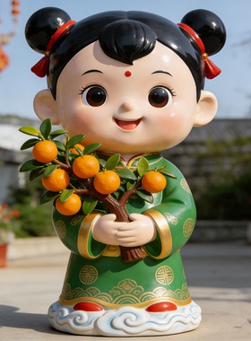 卡通过年福气娃娃玻璃钢彩绘雕塑步行街商业街创意装饰景区摆件