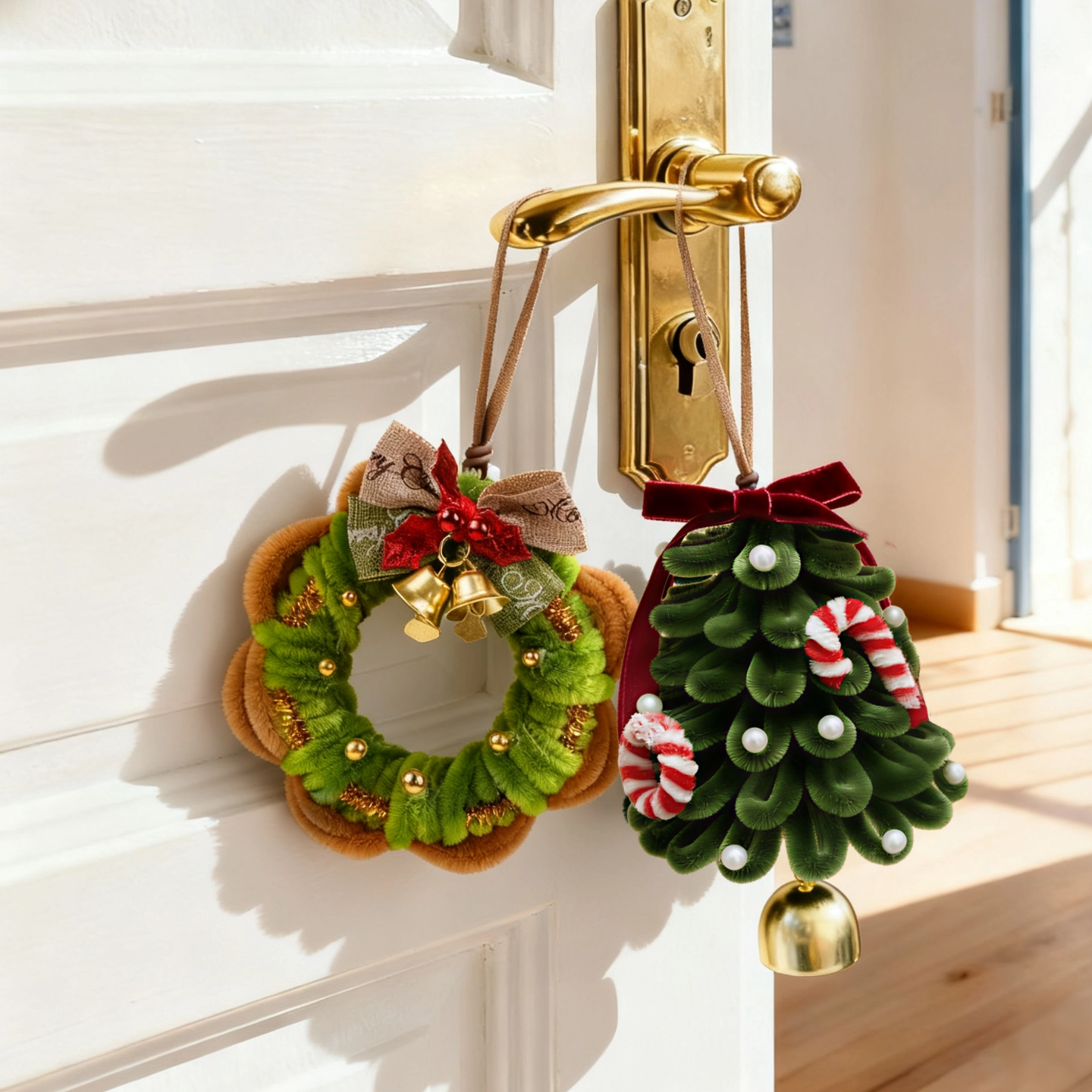 DIY圣诞花环手工制作材料包毛绒铃铛装饰品节日礼物