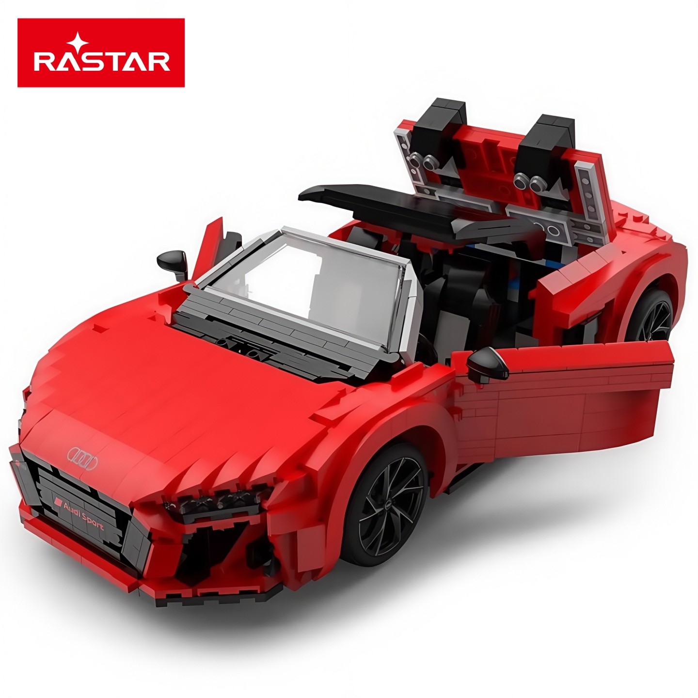 rastar星辉积木车奥迪R8敞篷跑车拼装玩具节日礼物收藏摆件1:14