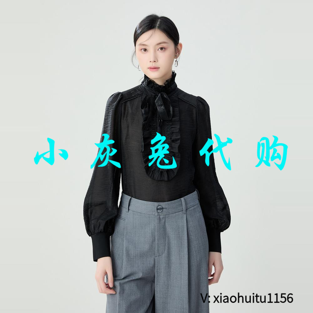 小灰兔专柜正品代购2026秋黑色立领名媛衬衣 5301033-1125011-001