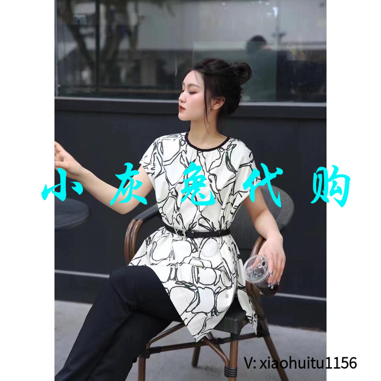 小灰兔专柜正品代购2025夏装印花中长款T恤女5300969-2A14093-001