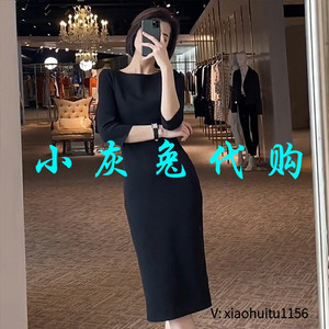 小灰兔专柜正品代购2026夏五分袖黑色连衣裙1500284-2055211-001