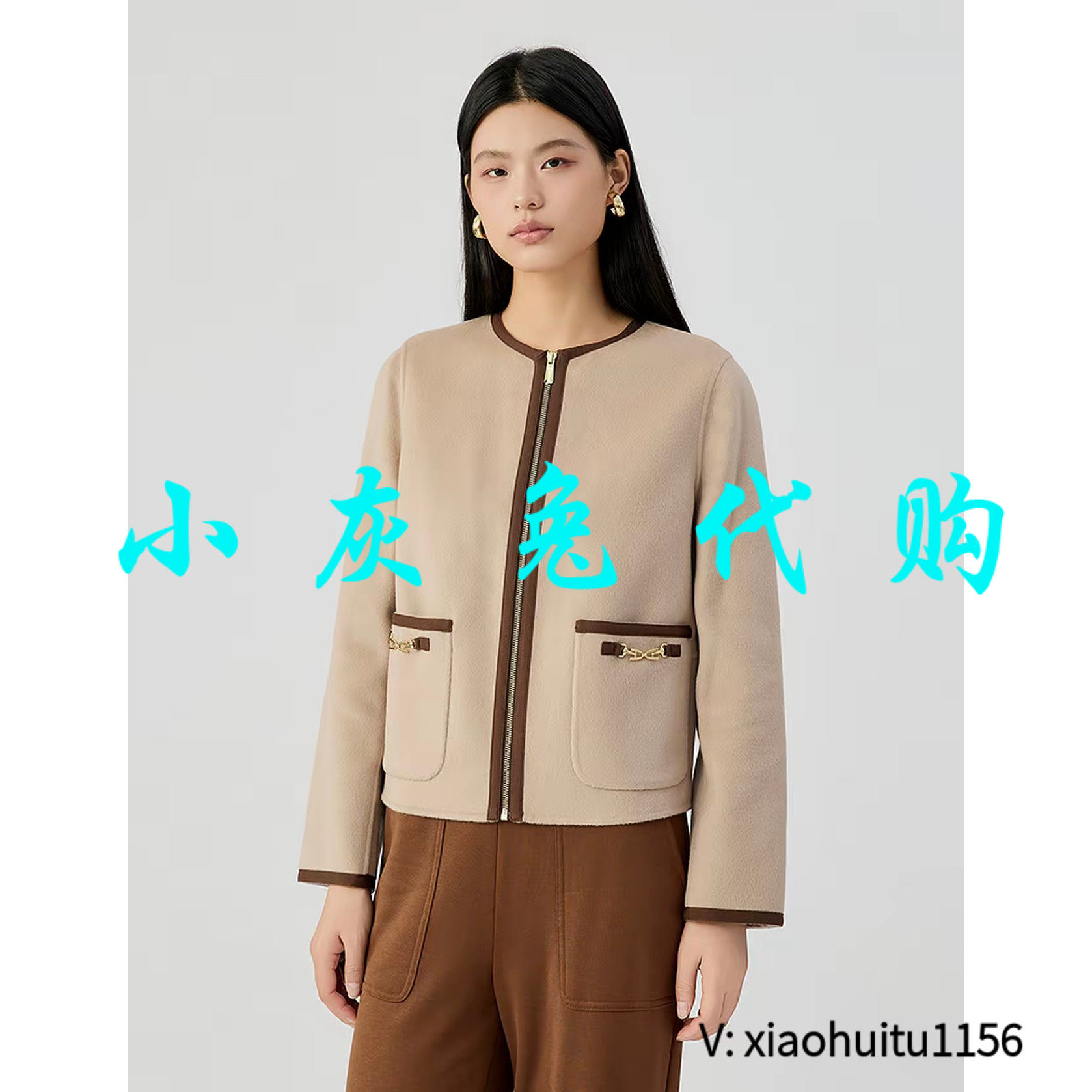 小灰兔专柜正品代购外套秋冬新款洋气轻奢时尚圆领毛呢上衣540022