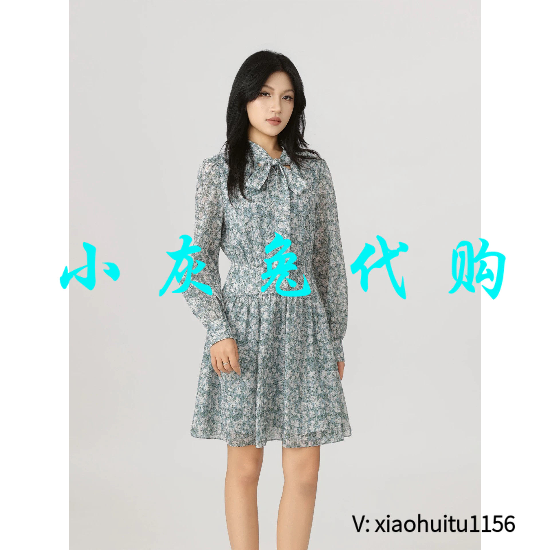 小灰兔专柜正品代购2026秋装新款长袖飘带收腰连衣裙 550035