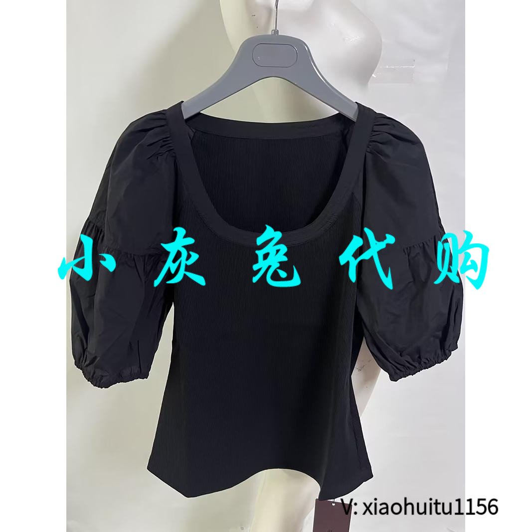 小灰兔正品代购泡泡袖衬衫黑色