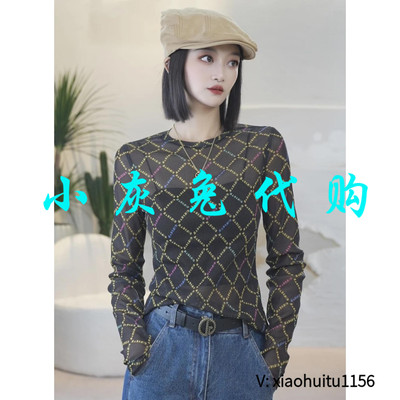 小灰兔专柜正品代购2025新款网纱方格打底衫1300959-1K19211-001