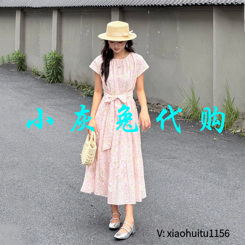 小灰兔专柜正品代购2025夏季新款法式附腰带碎花连衣裙5500533