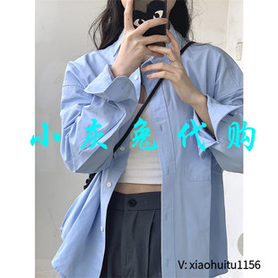 休闲百搭长袖 设计感蓝色防晒衬衫 衬衣 代购 小灰兔专柜正品