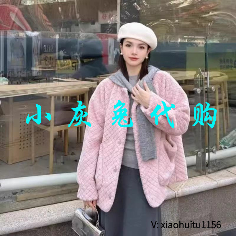 小灰兔专柜正品代购2026秋冬宽松圆领菱格单排扣毛绒外套5400830