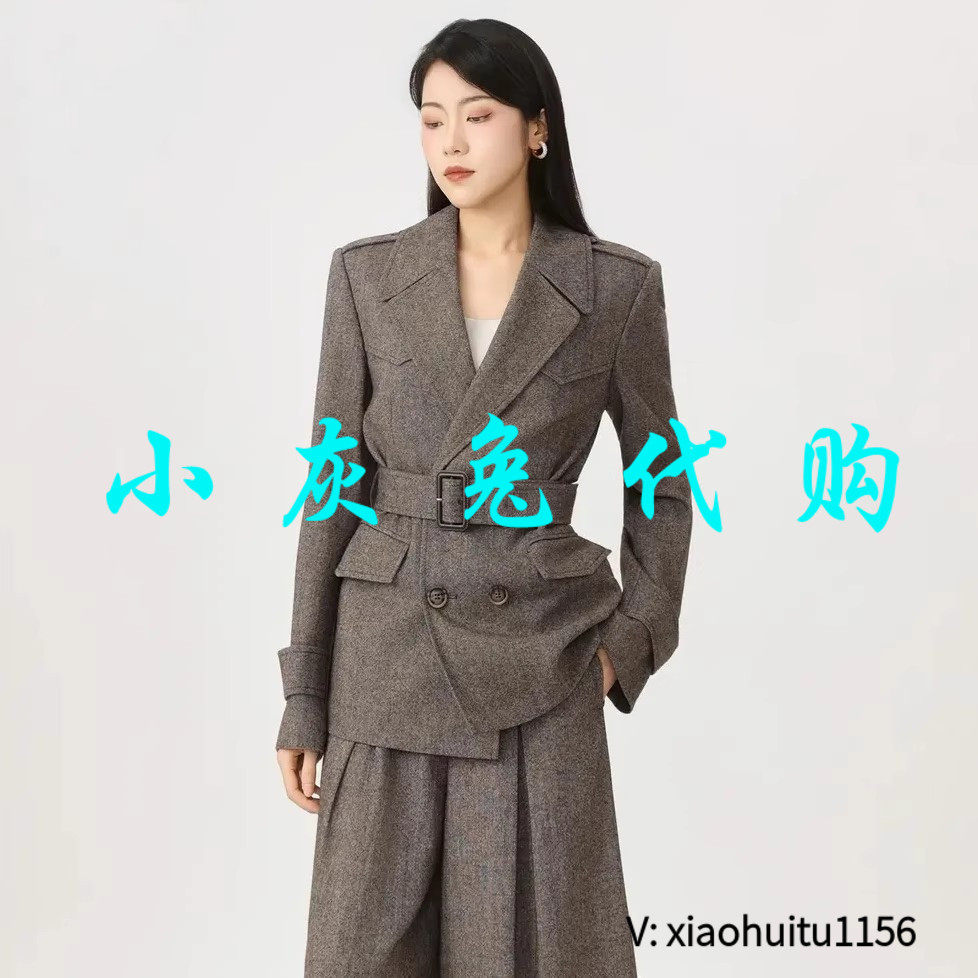 小灰兔专柜正品代购2026新款高级复古感毛料腰带西装外套140083