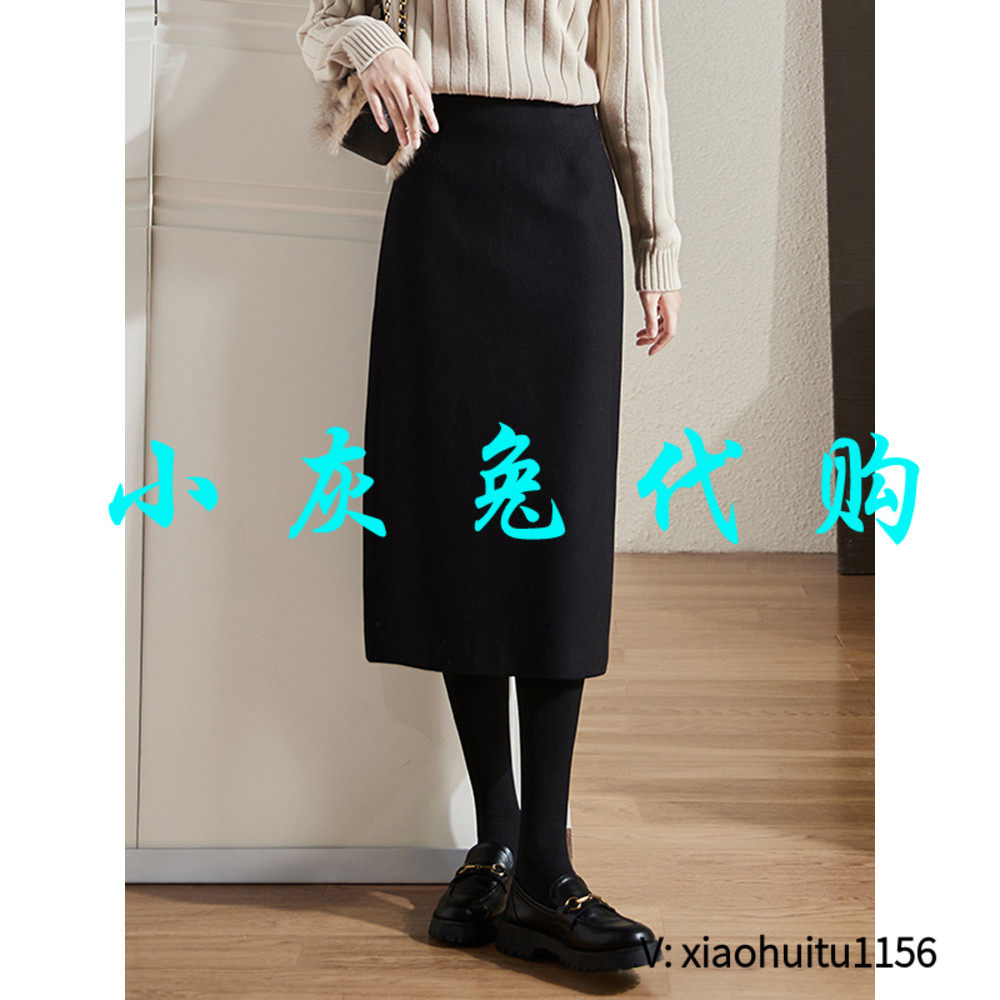 小灰兔专柜正品代购秋冬毛呢中长款修身裙子开叉高腰包臀裙207908