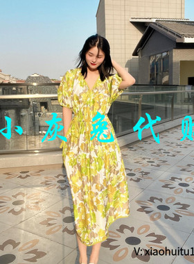 小灰兔专柜正品代购2026夏装花色V领连衣裙 5500448-2A16269-001