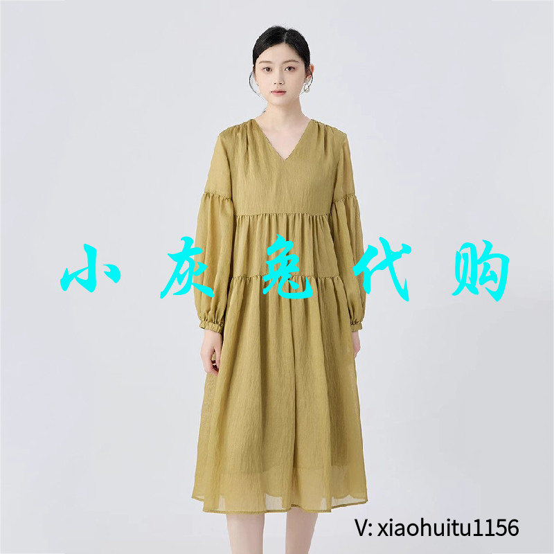 小灰兔正品代G家同款休闲优雅V领连衣裙女1500549-1120069-001