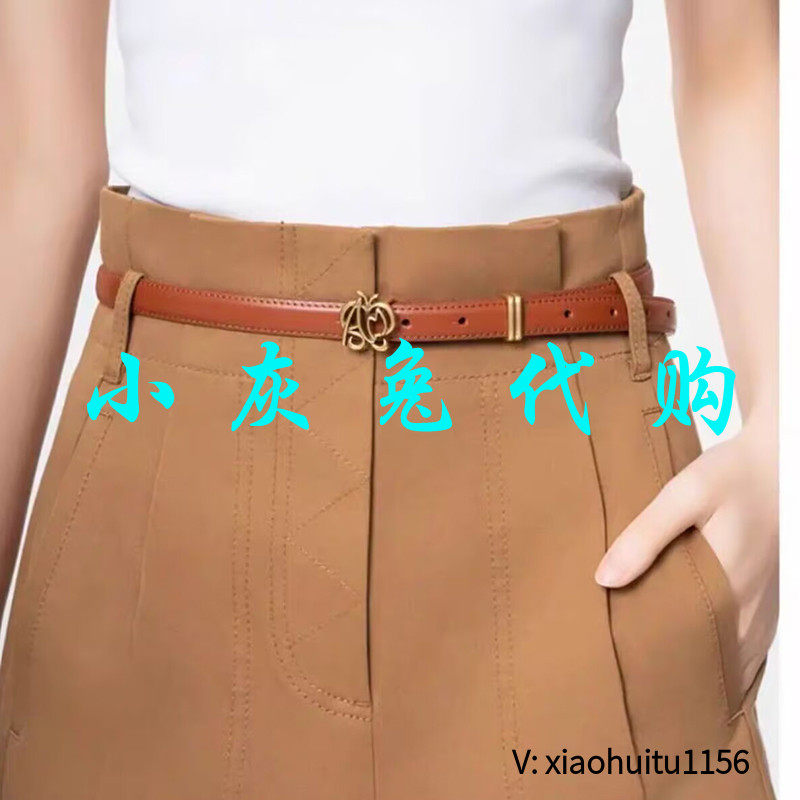 小灰兔专柜正品代购字母花朵橘色黑色皮腰带细皮带590048