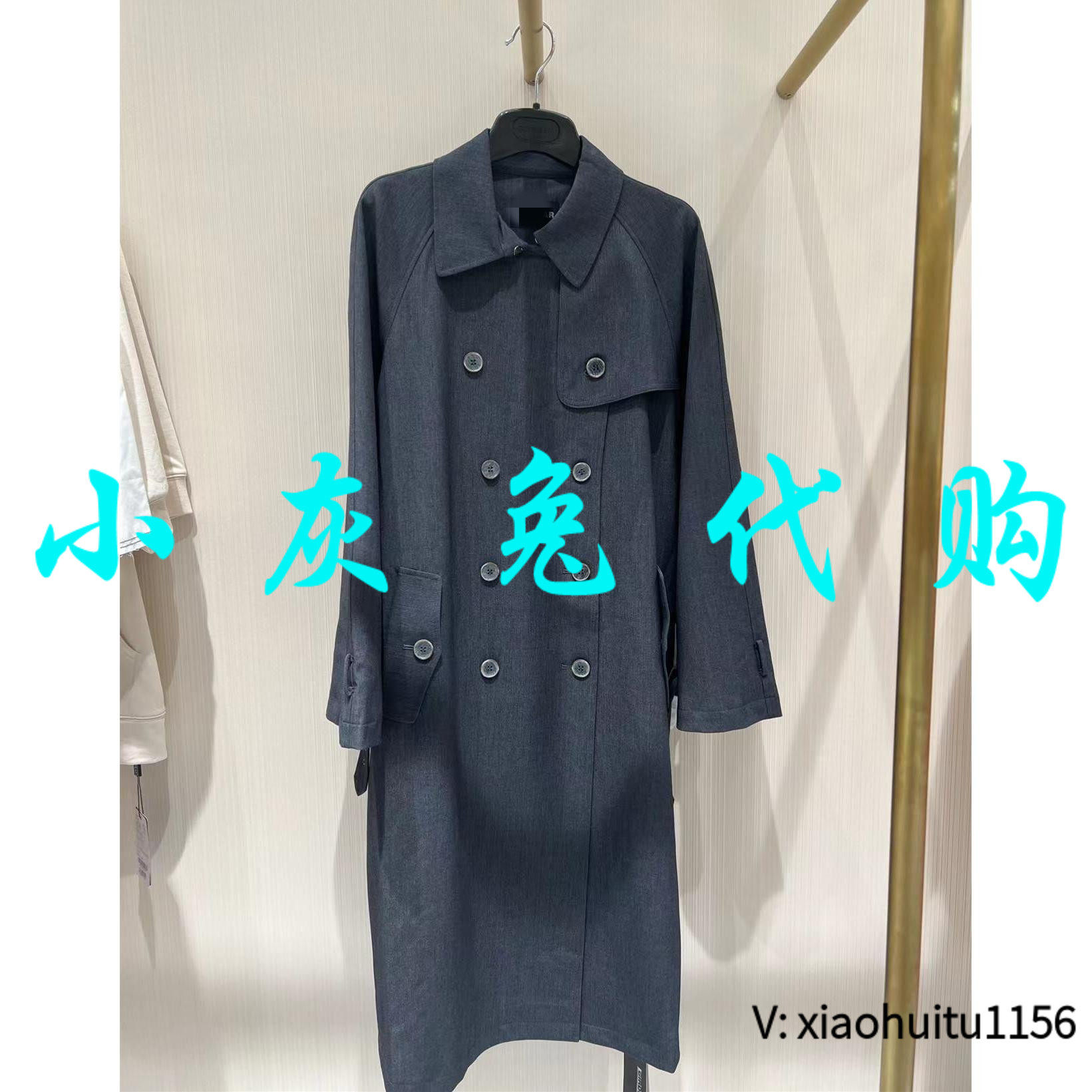 小灰兔正品代购深灰色双排扣风衣