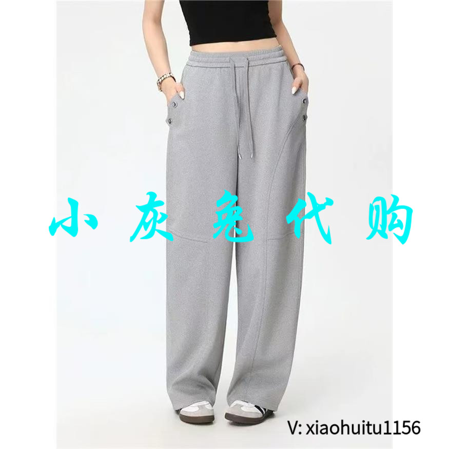 小灰兔正品代购2026秋装新款百搭灰色抽绳工装休闲裤弯刀裤510087