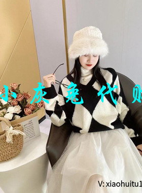 小灰兔专柜正品代购2025秋冬V领菱格针织毛衣5399671-7T36071-005