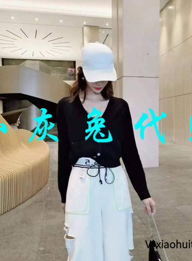 小灰兔专柜正品代购2025秋款刺绣V领黑色开衫5499164-1T00311-001