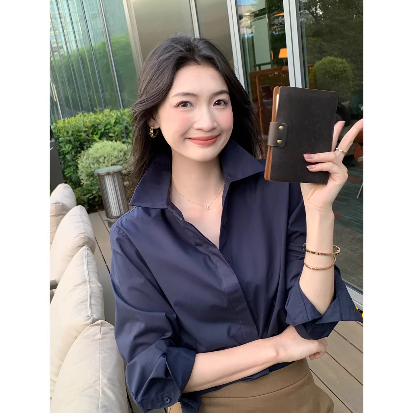小灰兔专柜正品代购 抗皱显瘦上衣翻领百搭衬衫四季可穿1309252