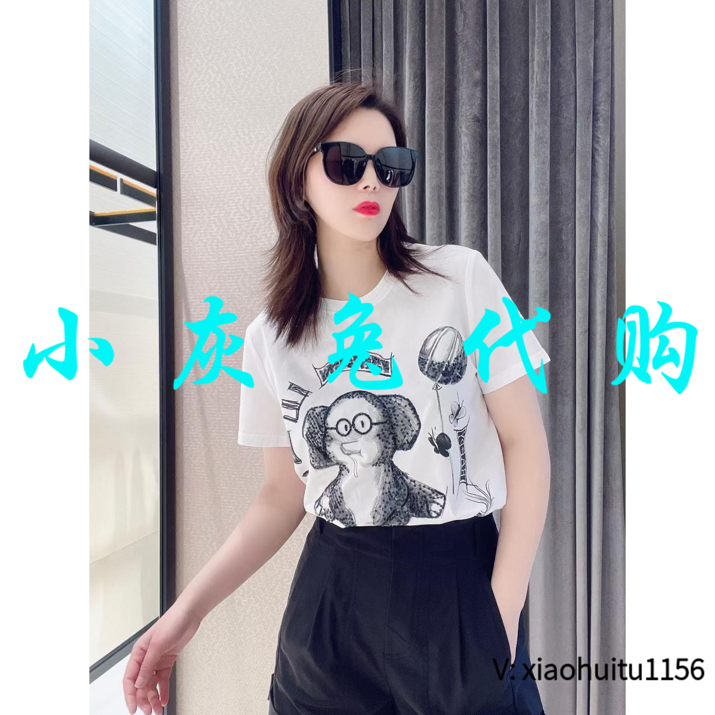 2022夏款白色镶钻短袖T恤