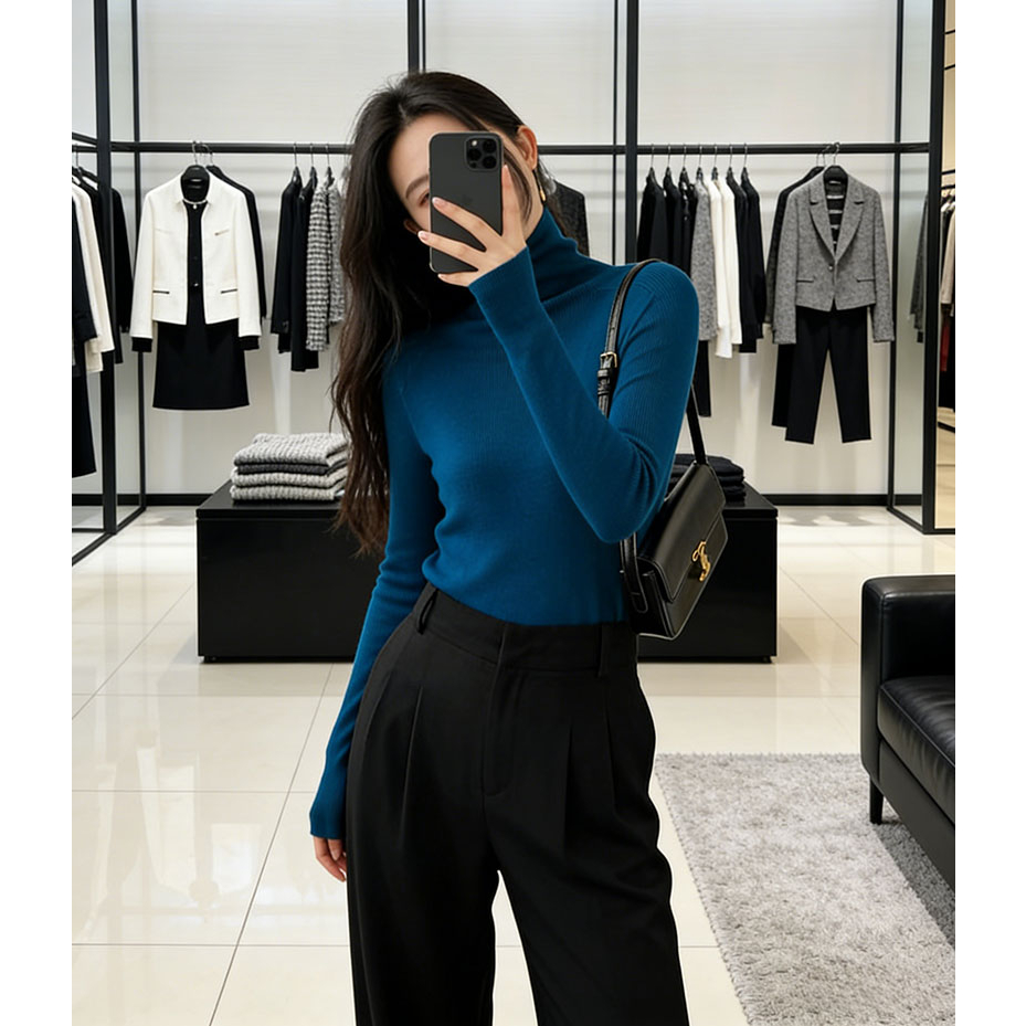 2折特卖 小灰兔专柜正品代购无缝堆堆领羊毛修身针织衫女冬季