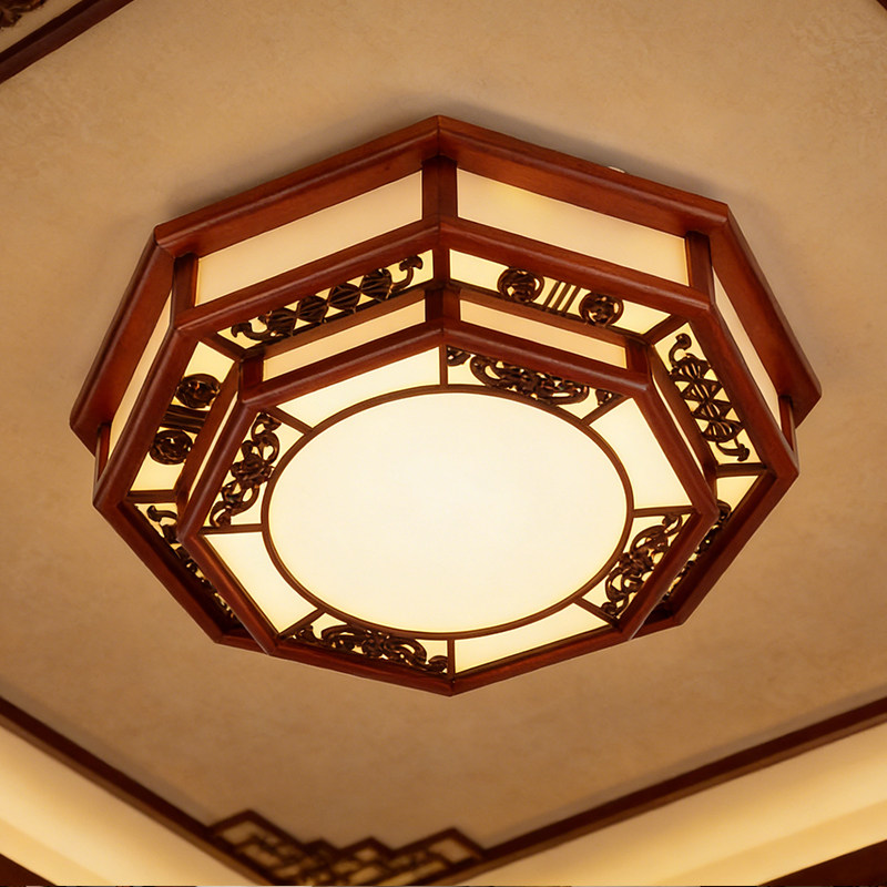 LED中式吸顶灯八角 仿古典实木客厅灯 酒店工程灯 包厢灯 饭店灯