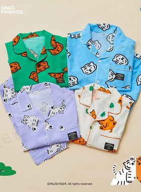 BIS现货韩国SPAO muziktiger老虎联名短袖长袖睡衣睡裤情侣家居服