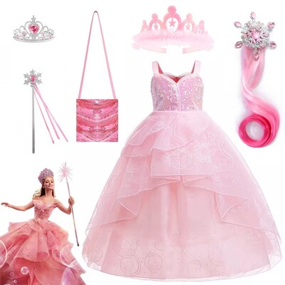 2025新款儿童Wicked礼服公主裙粉色女童魔法坏女巫格林达演出服