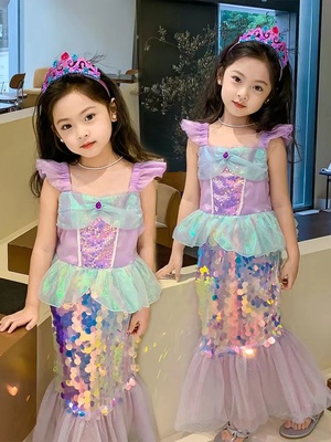 迪士尼童装公主裙彩色梦幻礼服夏