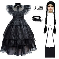 Wednesday's same style of clothing: dark Gothic punk dress, Lolita dress, puffy black dress for children thumbnail 5