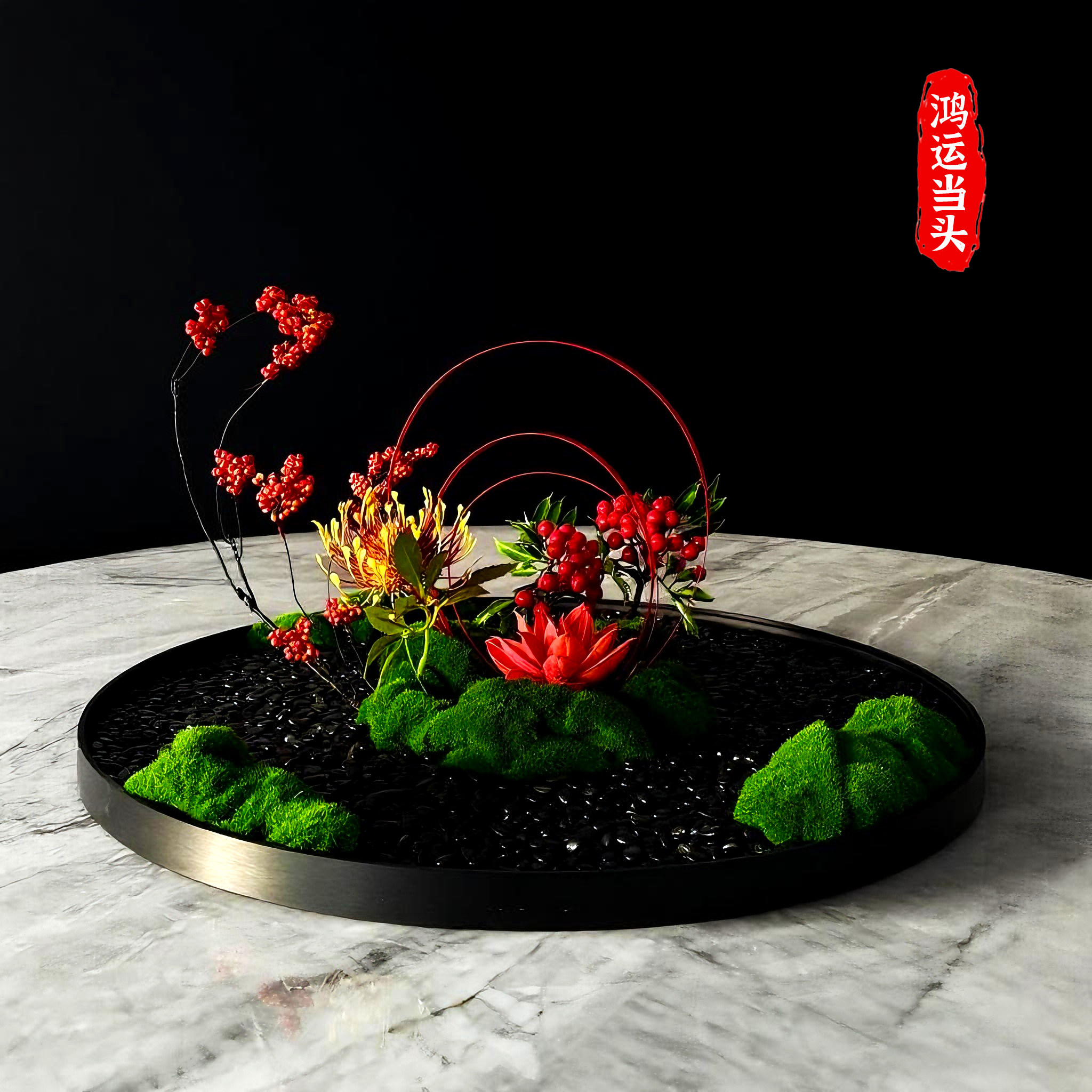 酒店圆桌摆花桌台轻奢风圆餐转盘摆放装饰品高端大桌中间沙盘高档,家居饰品,餐桌花艺,淘宝优惠券,粉丝福利购,淘宝优惠卷