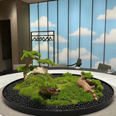 餐桌花艺中式 景观圆桌转盘装 饰假花永生苔藓艺术高档会所别墅摆花