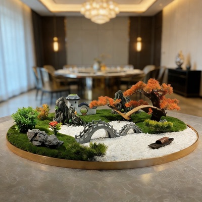 餐桌花艺酒店大圆桌转盘中间景观装饰仿真假花中式轻奢创意摆件