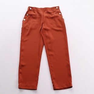 高腰金属纽扣休闲直筒裤 女宽松垂感气质长裤