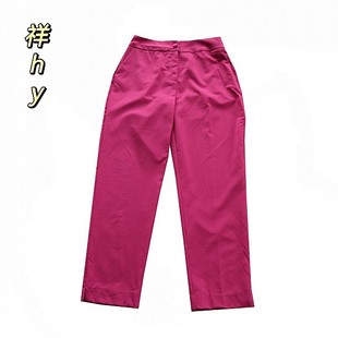 舒适百搭休闲裤 修身 女玫红色时尚 简约休闲风高腰直筒裤