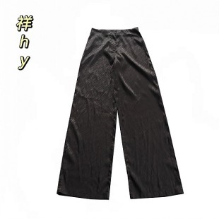 女宽松百搭垂坠感休闲长裤 黑色高腰阔腿裤 新款 夏季