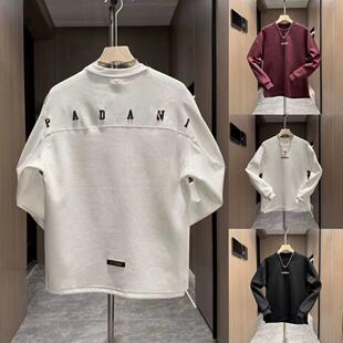 字母印花长袖 男士 卫衣男韩版 宽开衩下摆时尚 男 秋季 上衣打底衫 新款